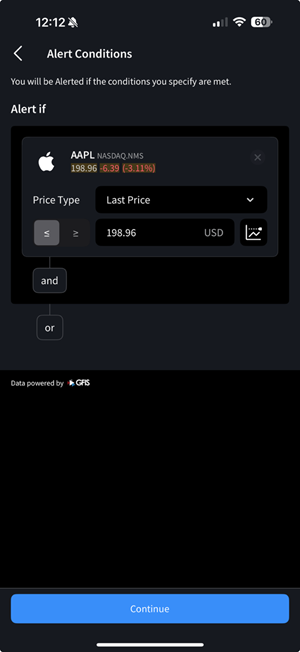 The define alert conditions on the iphone. 